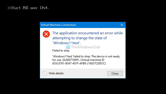 The application encountered an error while attempting to change the state – Hyper-V error
