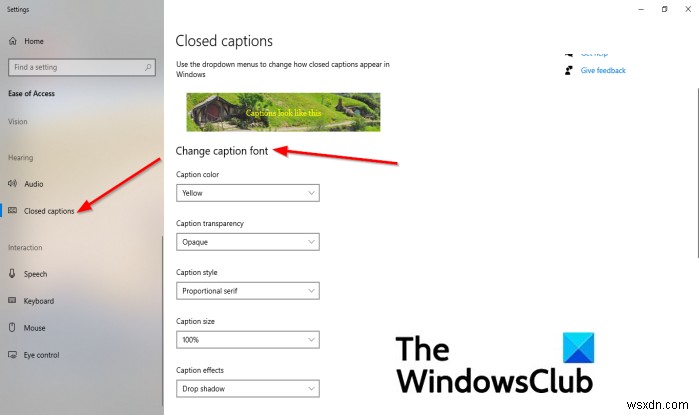 How to change Closed Caption settings in Windows 11/10