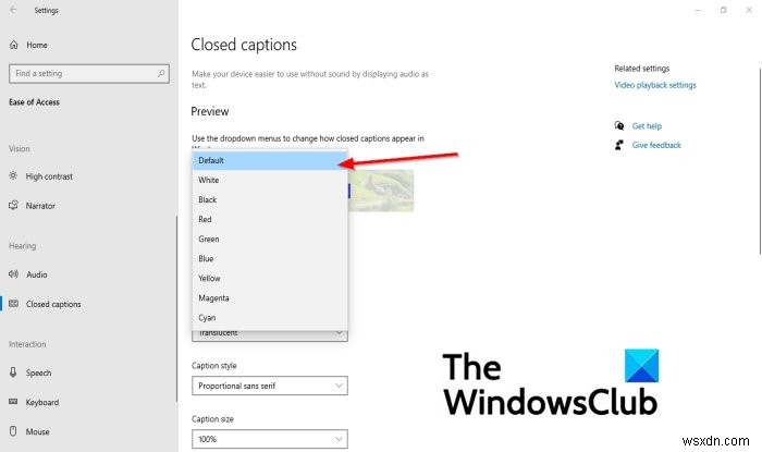 How to change Closed Caption settings in Windows 11/10