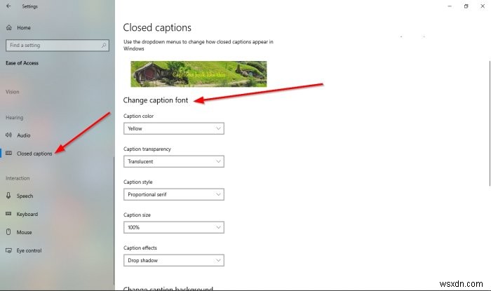 How to change Closed Caption settings in Windows 11/10