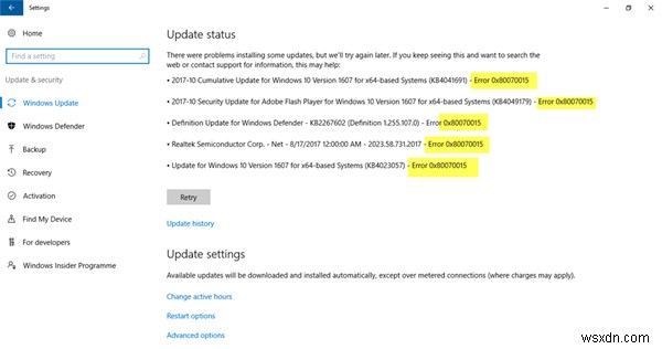 Error 0x80070015 for Windows Update, Microsoft Store, Windows Defender