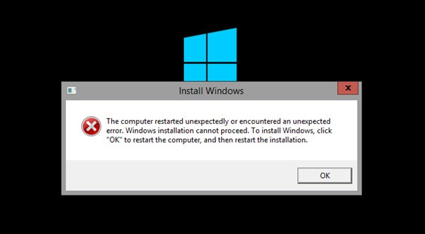 The computer restarted unexpectedly or encountered an unexpected error