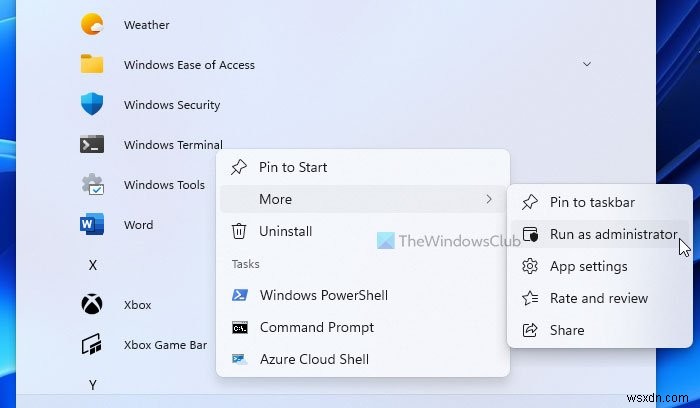 How to open Windows Terminal as administrator in Windows 11