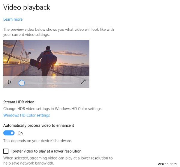 Video Playback Settings in Windows 11/10