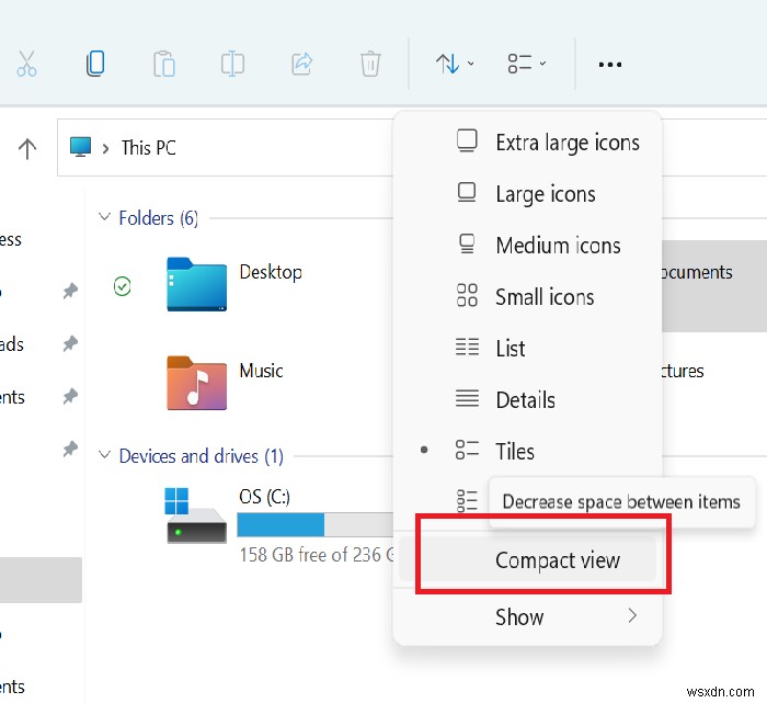 How to decrease the space between the items in Windows 11 Explorer