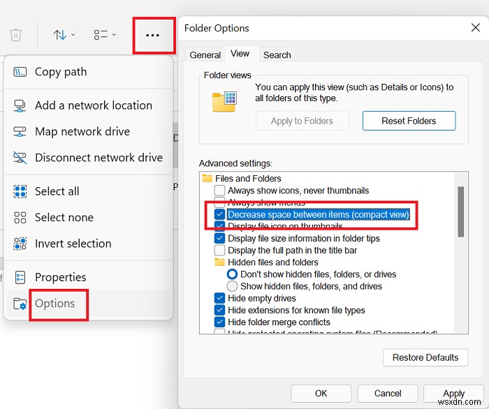 How to decrease the space between the items in Windows 11 Explorer