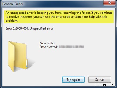 An Unexpected Error is keeping you from renaming the folder