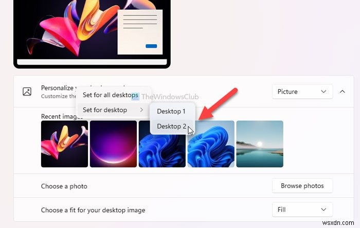 How to set different wallpaper on different desktops on Windows 11
