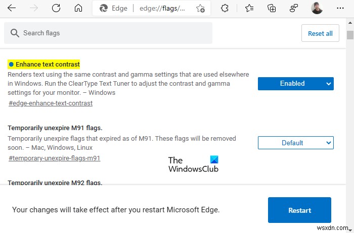 Enhance Text Contrast to improve Font Rendering in Microsoft Edge