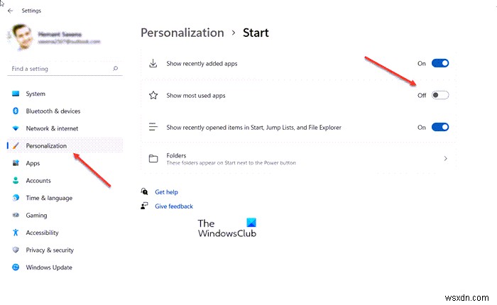 Remove Most Used apps from the Start Menu in Windows 11/10