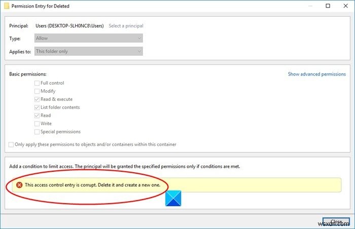Fix This Access Control Entry is corrupt error in Windows 10