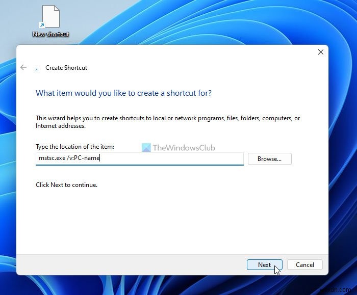 How to create a Remote Desktop Connection shortcut in Windows 11/10