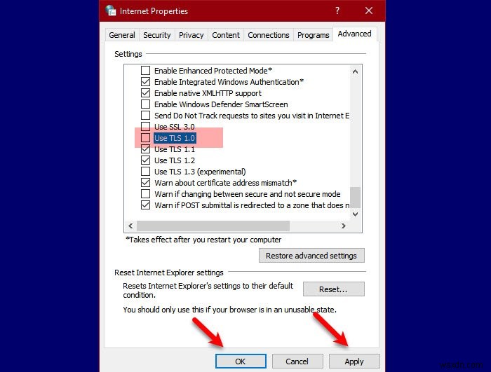 How to disable TLS 1.0 in Windows 11/10