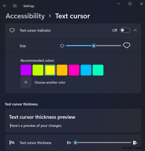 Change the Text Cursor Indicator size, color, and thickness in Windows 11/10