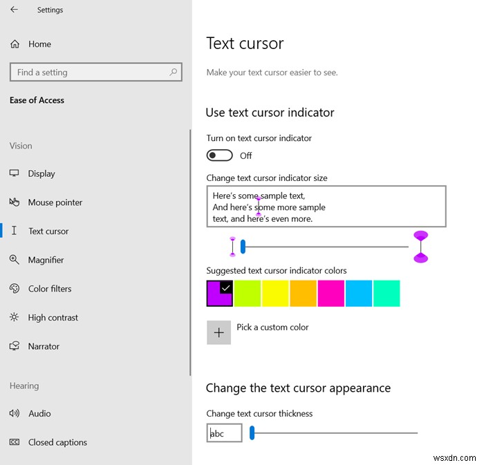 Change the Text Cursor Indicator size, color, and thickness in Windows 11/10