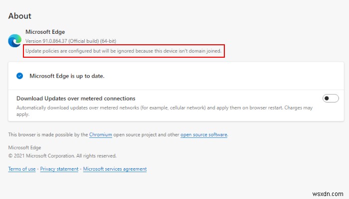 Update policies are configured but will be ignored because this device isn’t domain joined