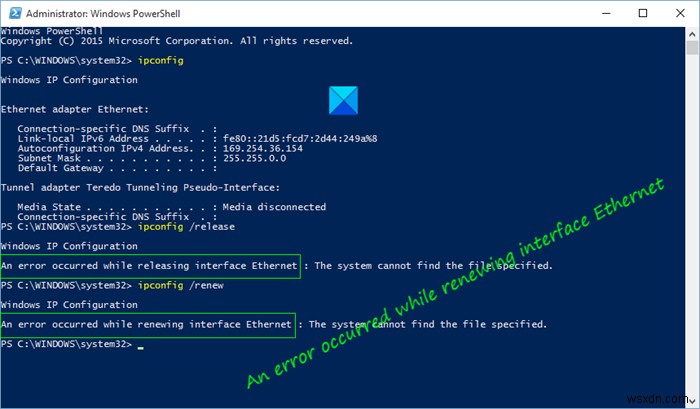 Fix An error occurred while renewing interface Ethernet error messages on Windows 11/10