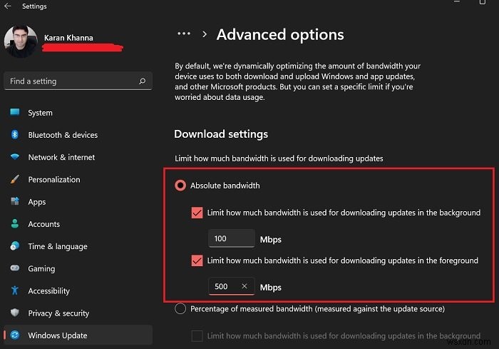 Specify Absolute bandwidth that can be used to download Windows Updates in Windows 11/10