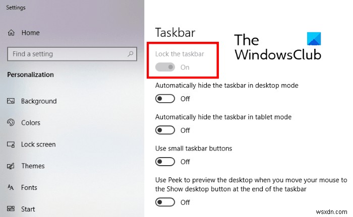 How to disable Lock the Taskbar option in Windows 10 Settings