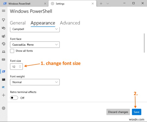 How to change font size and font weight for a Windows Terminal profile in Windows 10