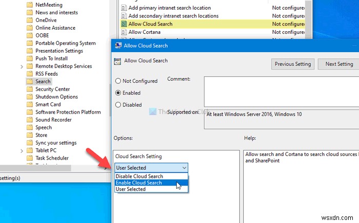 How to enable or disable Cloud Content Search in Taskbar search box in Windows 11/10