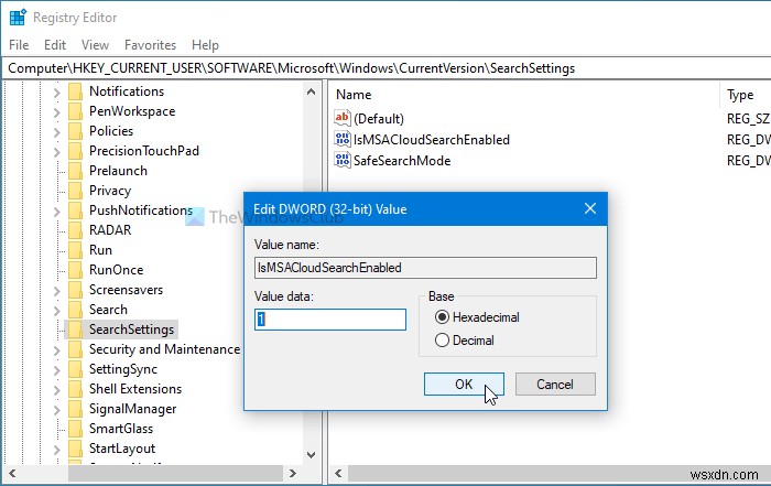 How to enable or disable Cloud Content Search in Taskbar search box in Windows 11/10