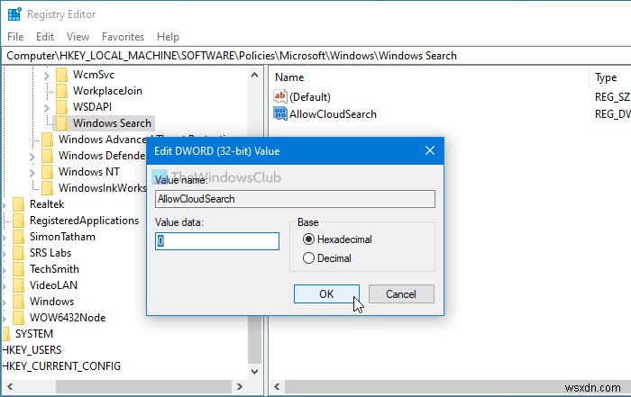 How to enable or disable Cloud Content Search in Taskbar search box in Windows 11/10