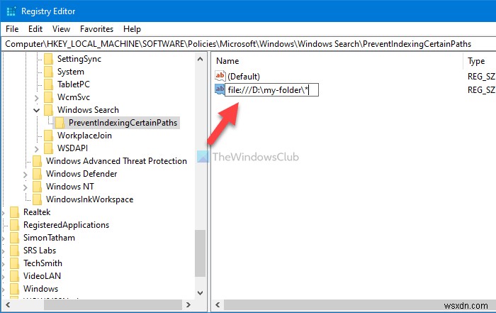 How to prevent users from indexing Specific Paths in Search Index on Windows 10
