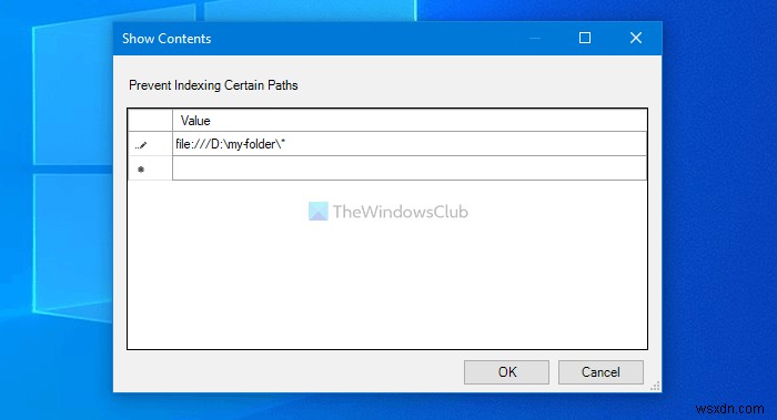 How to prevent users from indexing Specific Paths in Search Index on Windows 10