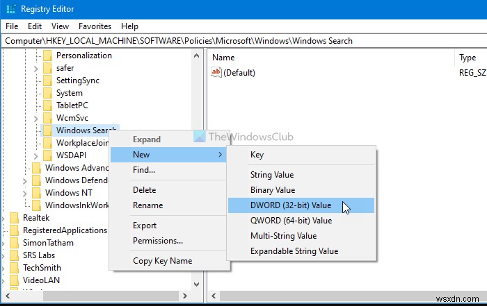 How to disable Advanced Search Indexing Options in Windows 10