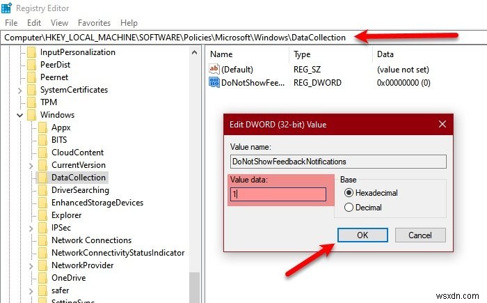 How to enable or disable Feedback Notification in Windows 10