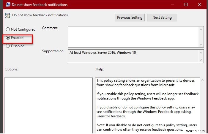 How to enable or disable Feedback Notification in Windows 10