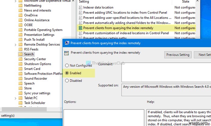 How to stop Client Computers from querying Host Computer Index remotely