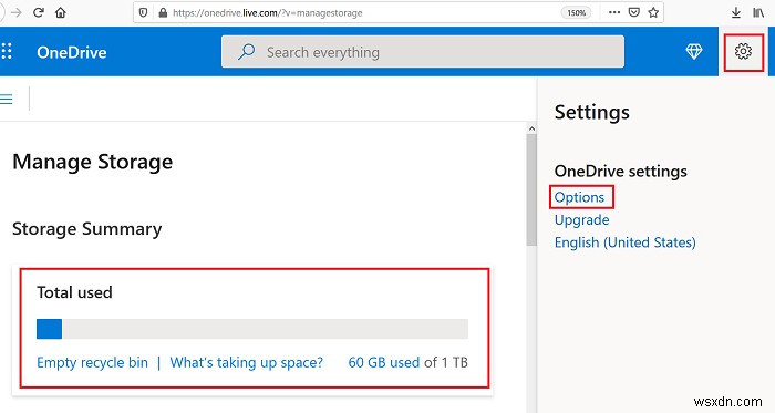 How to check OneDrive storage space