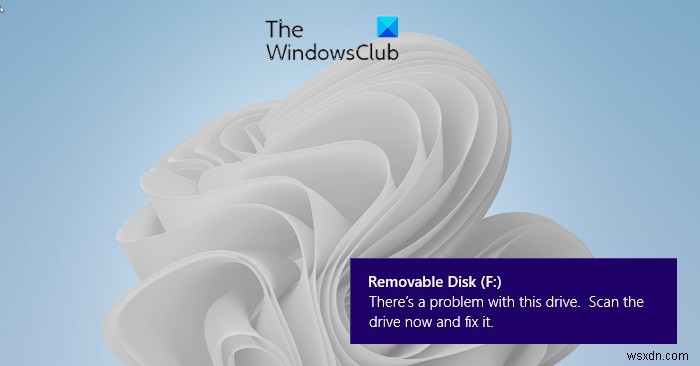 There’s a problem with this drive, Scan the drive now and fix it