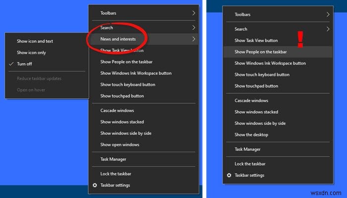 News and Interests on the Taskbar is not showing or missing in Windows 10