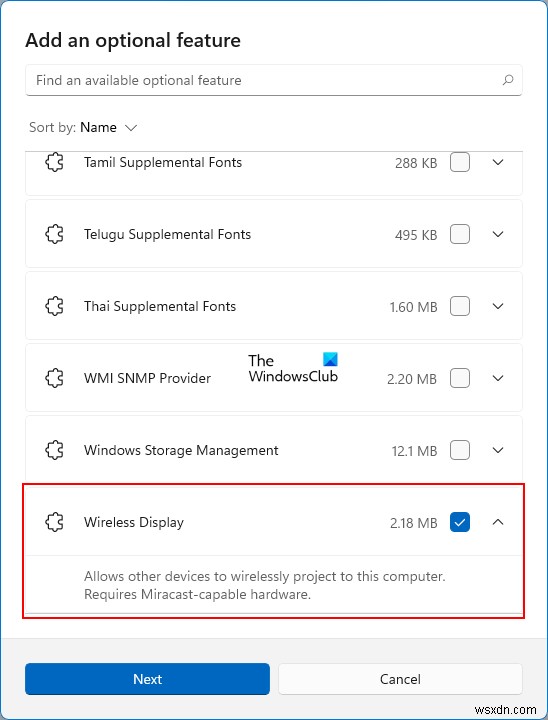 How to add and remove Wireless Display feature in Windows 11/10