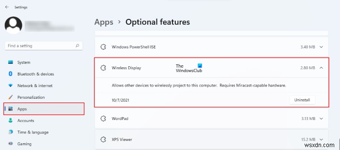 How to add and remove Wireless Display feature in Windows 11/10