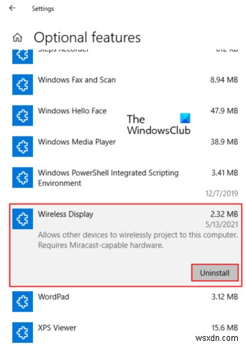 How to add and remove Wireless Display feature in Windows 11/10