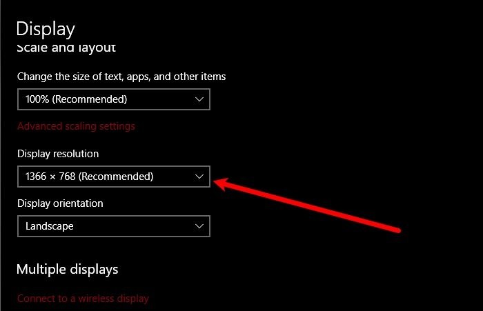 Display larger or smaller than monitor in Windows 10