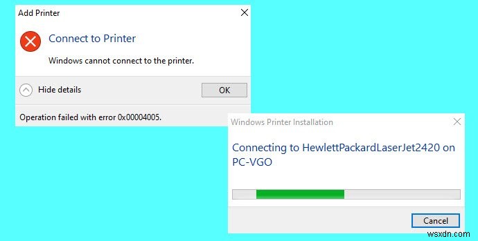 Network Printer errors 0x00000002, 0x0000007a, 0x00004005, 0x00000057, 0x00000006