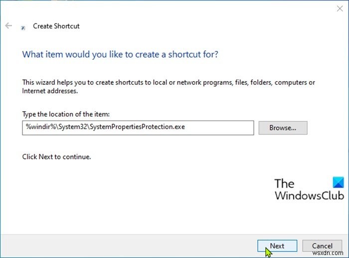 How to create System Restore shortcut in Windows 10