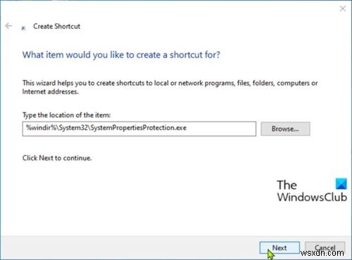 How to create System Restore shortcut in Windows 10
