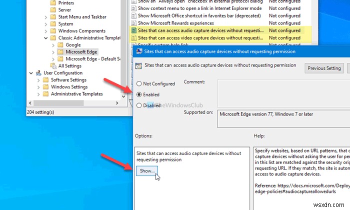 How to enable or disable Audio, Video, and Screen Capture in Edge