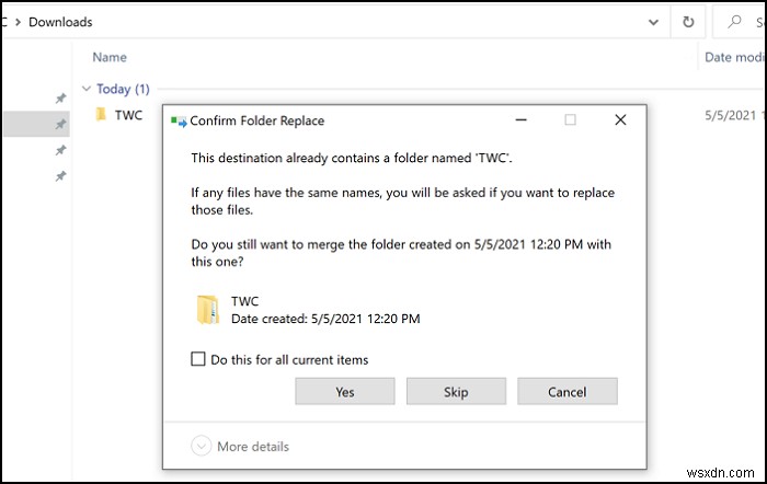 No Duplicate Warning when Copying or Moving Files and Folders in Windows 10