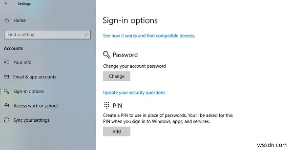 Add Security Questions to reset Windows Local Account password