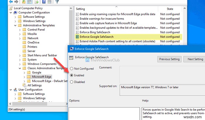 How to enforce Google SafeSearch in Microsoft Edge in Windows 10