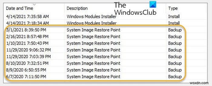 How to delete System Image Restore Point from System Restore in Windows 10