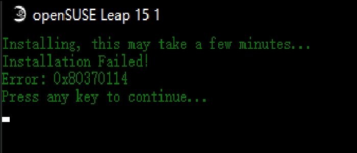 WslRegisterDistribution failed with error: 0x80370114
