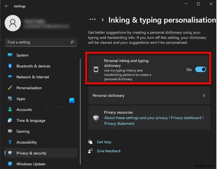 How to Disable Inking and Typing Data Collection in Windows 11/10